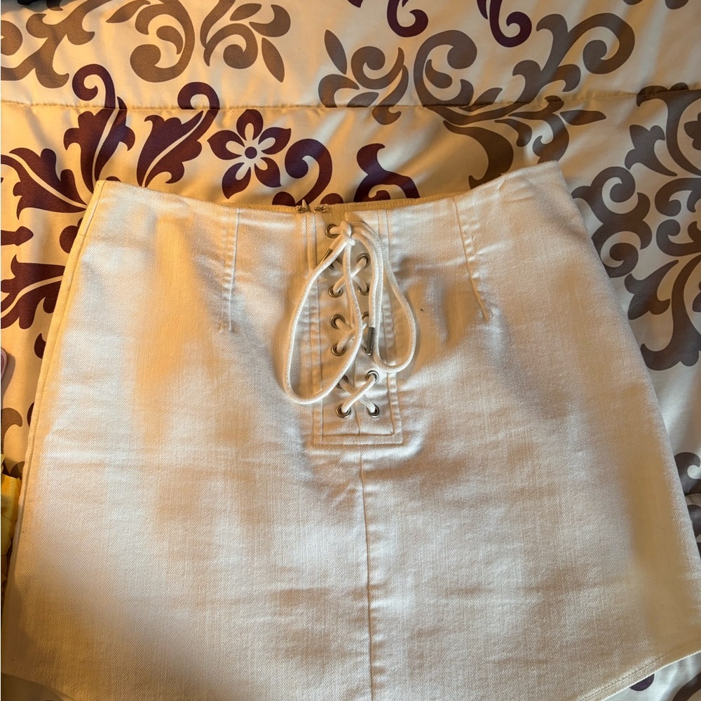White Lace-Up Mini Skirt